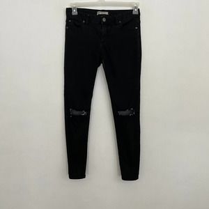 Free People Skinny Jeans Women's Size 26 Black Distressed Mid Rise